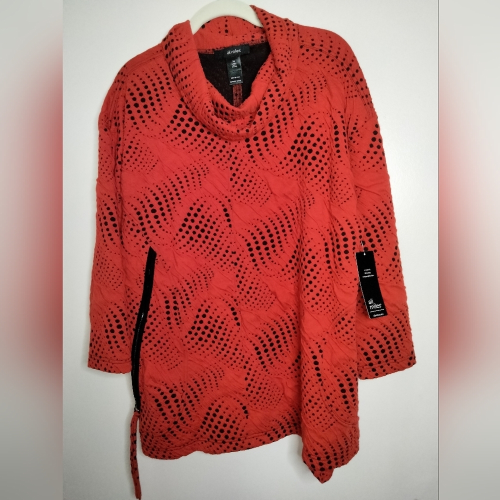 Ali Miles (Size XL) Red & Black Side Zip Pocket 3/4 Sleeves Sweater (NEW-NWT)